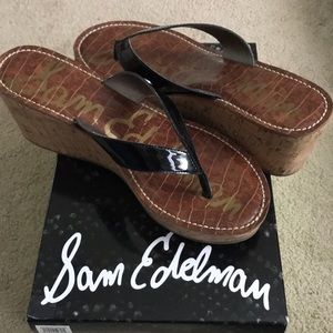 Sam Edelman Romy black patent cork flip flop